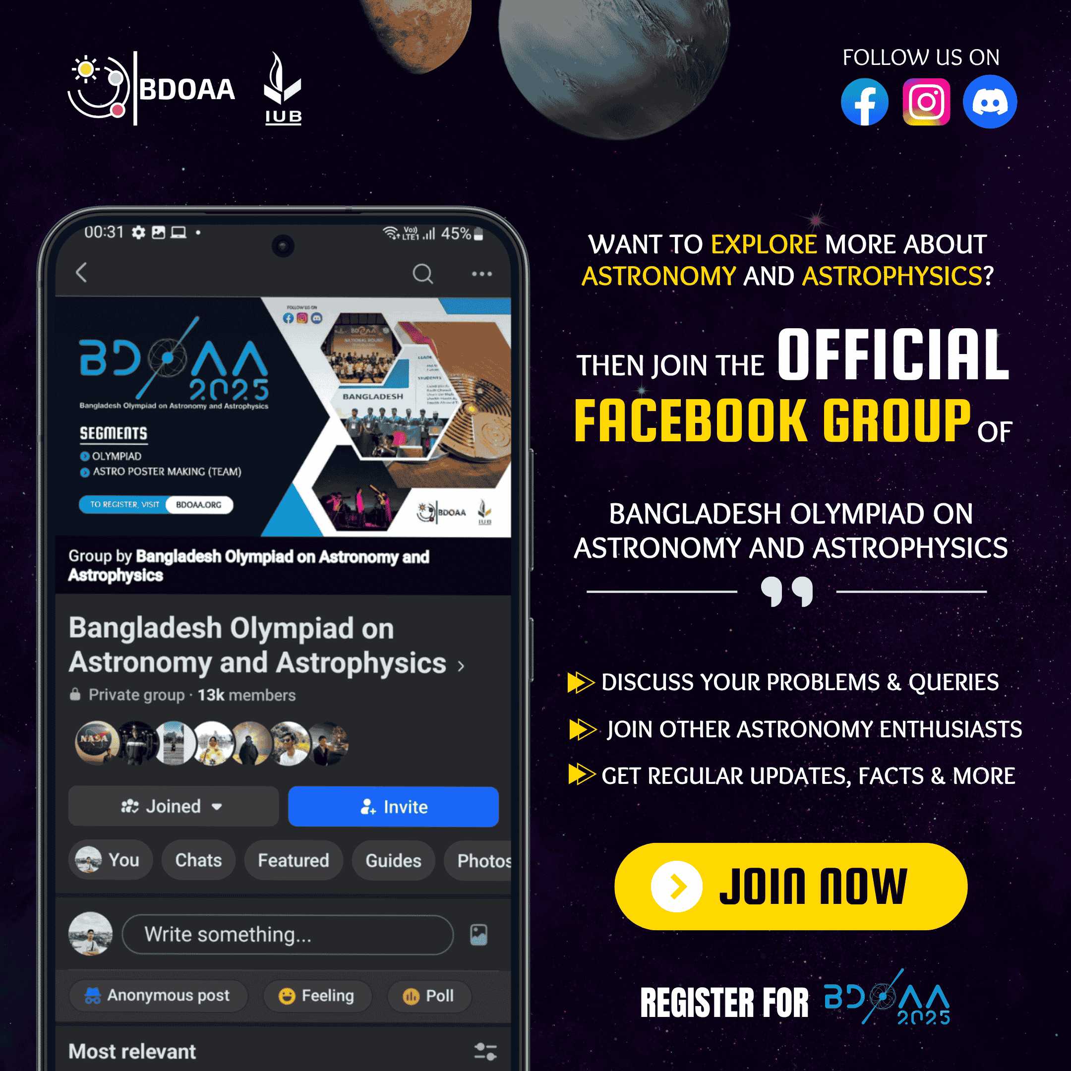 Bangladesh Olympiad on Astronomy and Astrophysics (BDOAA) Facebook Promotional Poster Design by Md. Ashikur Rahman (Ayon)