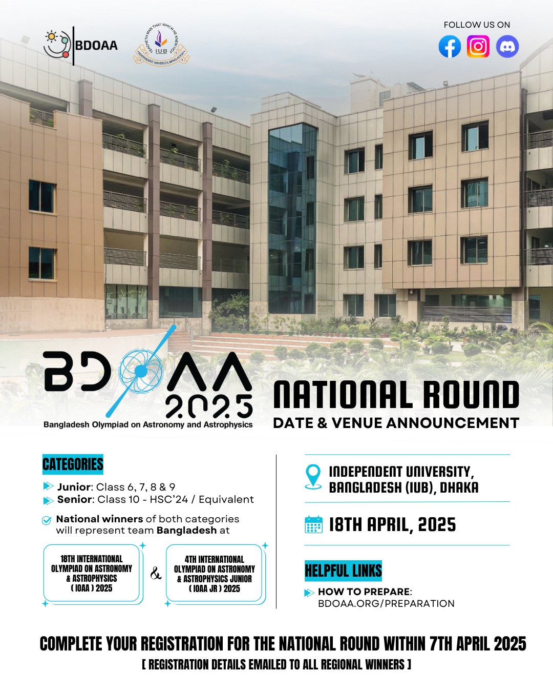 National Round Date and venue announcement poster design by Md. Ashikur Rahman (Ayon) for 8th Bangladesh Olympiad on Astronomy and Astrophysics 2025 (BDOAA)