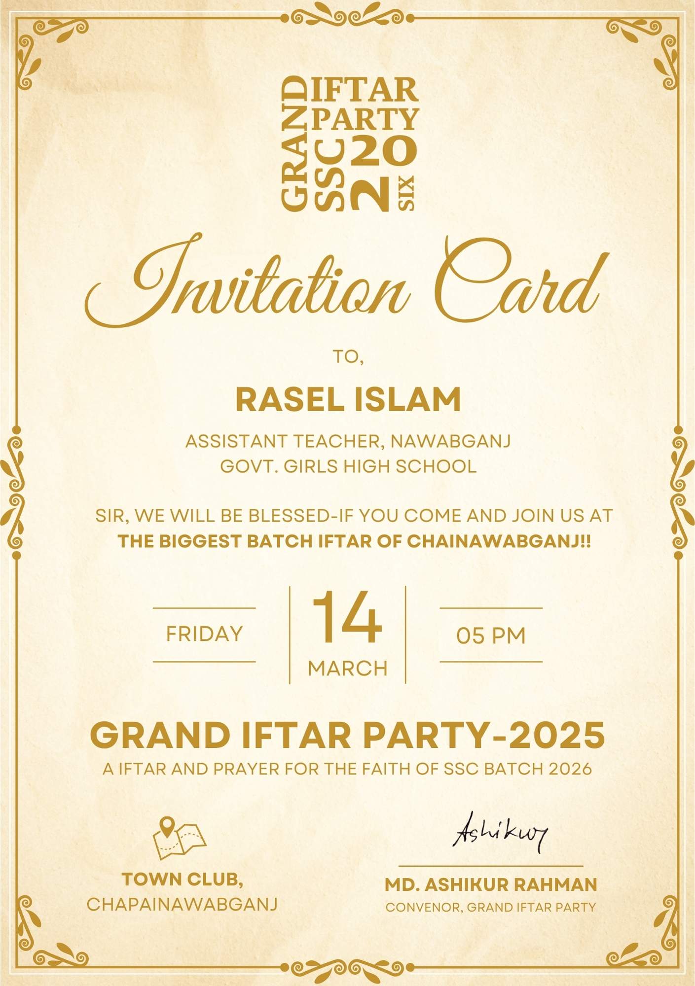  Grand Iftar Party 2025 Poster Design by Md. Ashikur Rahman (Ayon)